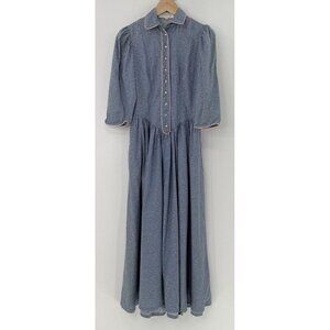 Cattle Kate Blue Microfloral Western‎ Snap Maxi Dress Sz 10, Country, Cowgirl